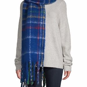 NWT HBC x COLOR ME COURTNEY FLUFFY BLUE PLAID SCARF